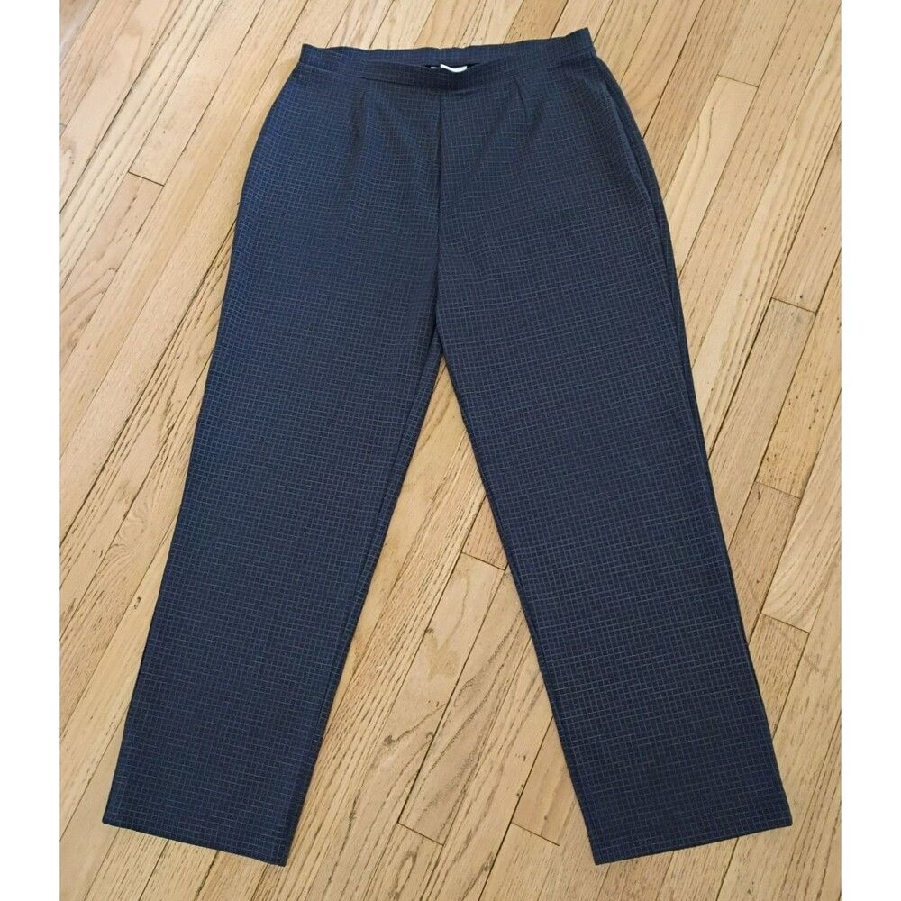 Avenue Pull On Dress Pants Trousers Soft Blue Stretchy Checker Pattern 14/16